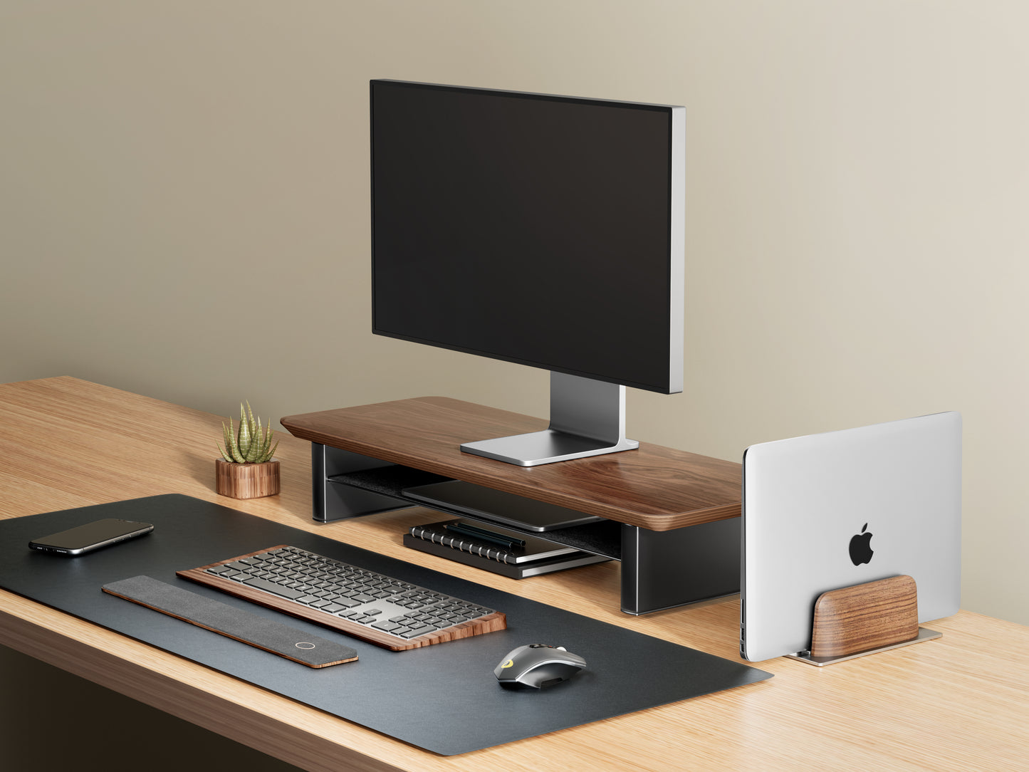 Alberenz® Walnut Wooden Monitor Riser - 1 Monitor