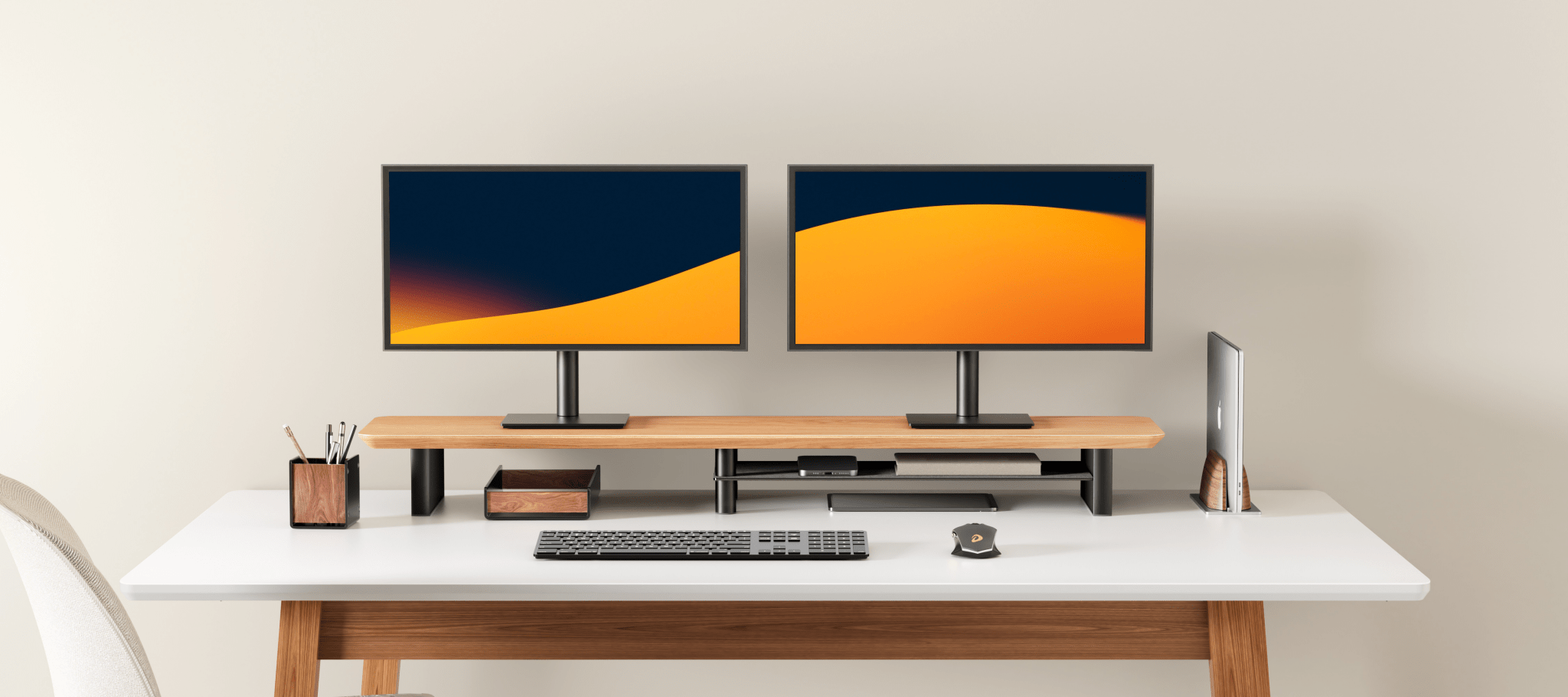 Alberenz® Oak Wooden Monitor Riser - 2 Monitors - Alberenz - Monitor riser