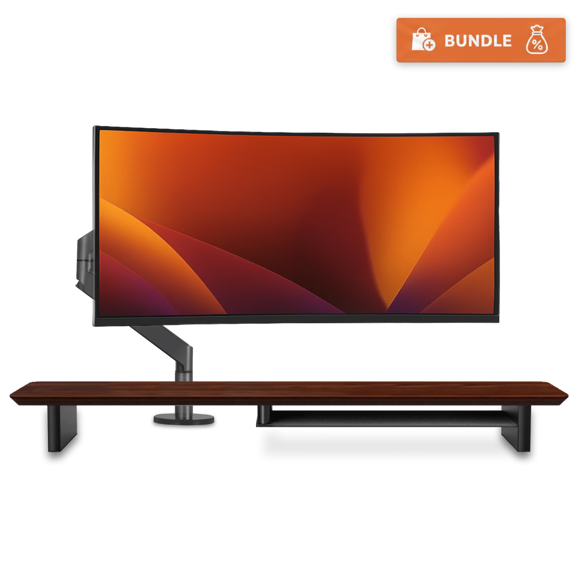 Ergo Starter Bundle – Single Monitor Arm (Dark Grey) + Walnut Monitor Riser - Alberenz - Bundles