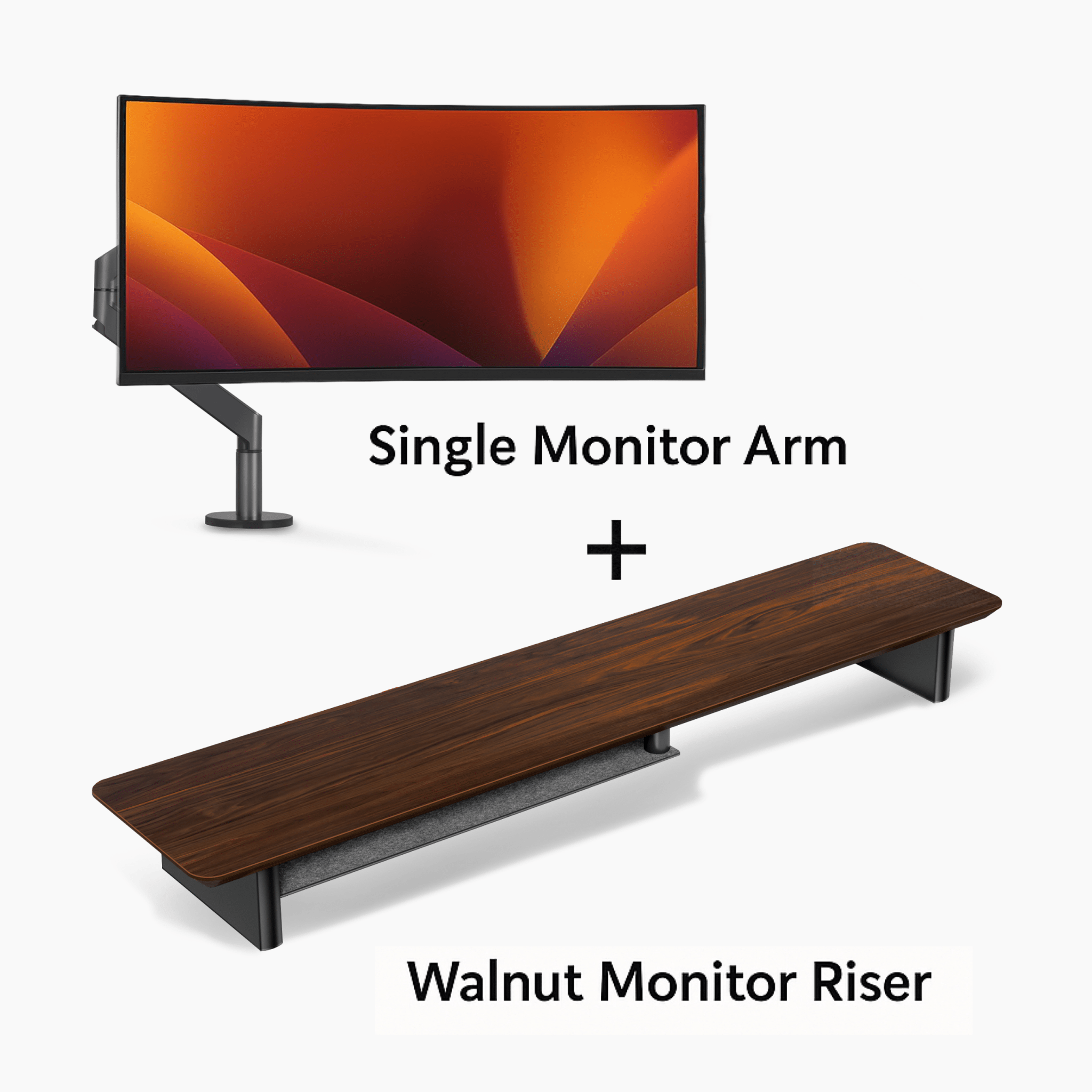 Ergo Starter Bundle – Single Monitor Arm (Dark Grey) + Walnut Monitor Riser - Alberenz - Bundle