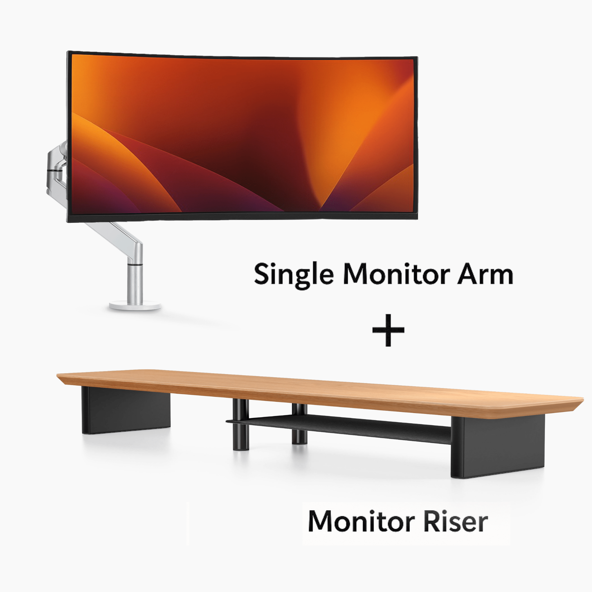 Ergo Starter Bundle – Single Monitor Arm (Silver) + Oak Monitor Riser - Alberenz - Bundles